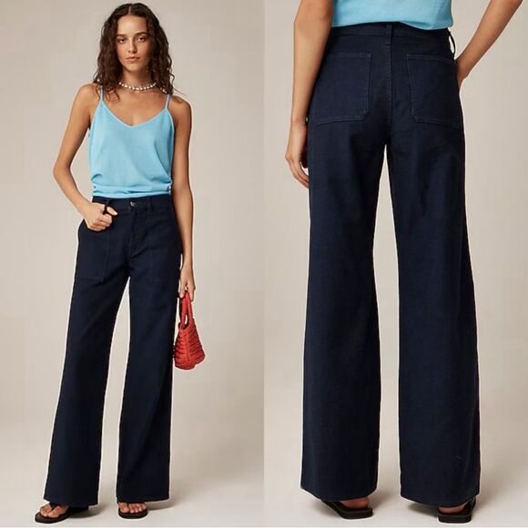 NWT J CREW Petite Camp-pocket wide-leg pant in navy - Picture 1 of 8